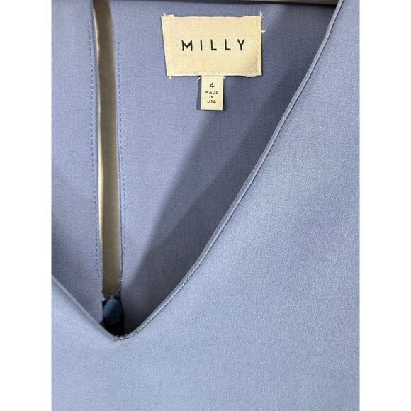 Milly Nicole Dress Blue Italian Crepe Bell Sleeve Shift V-Neck Sz 4 - Picture 10 of 12